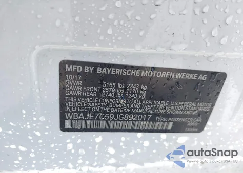 2018 BMW 540I xDrive from USA, damaged, VIN WBAJE7C59JG892017